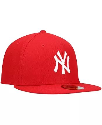 Men's Red New York Yankees Logo White 59FIFTY Fitted Hat - Image 3