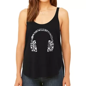 Women's Word Art Music Note Headphones Flowy Tank Top